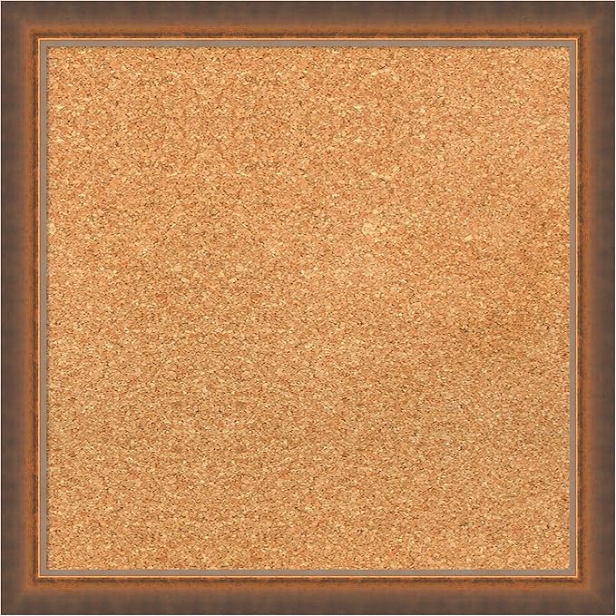 Amanti Art Natural Cork Board for Wall, 18x18 Vision Board with Bronze Frame, Small Corkboard Office Decor for Home Organization, Modern Corkboard Pinboard to Display Items for Home Organization in