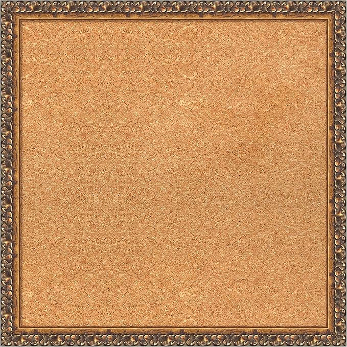 Amanti Art Natural Cork Board for Wall, 20x20 Vision Board with Bronze Frame, Small Corkboard Office Decor for Home Organization, Traditional Corkboard Pinboard to Display Items for Home Organization