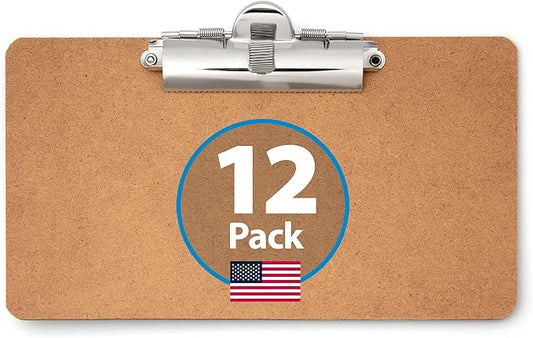 Officemate 5" x 9" Clipboard for Receipts, Low Profile Metal Clip & Pen Holder on Side, Memo Size for Restaurants, Hotels, Food Trucks, Bars, Schools, and Other Venues, 12 Clipboards (83158)