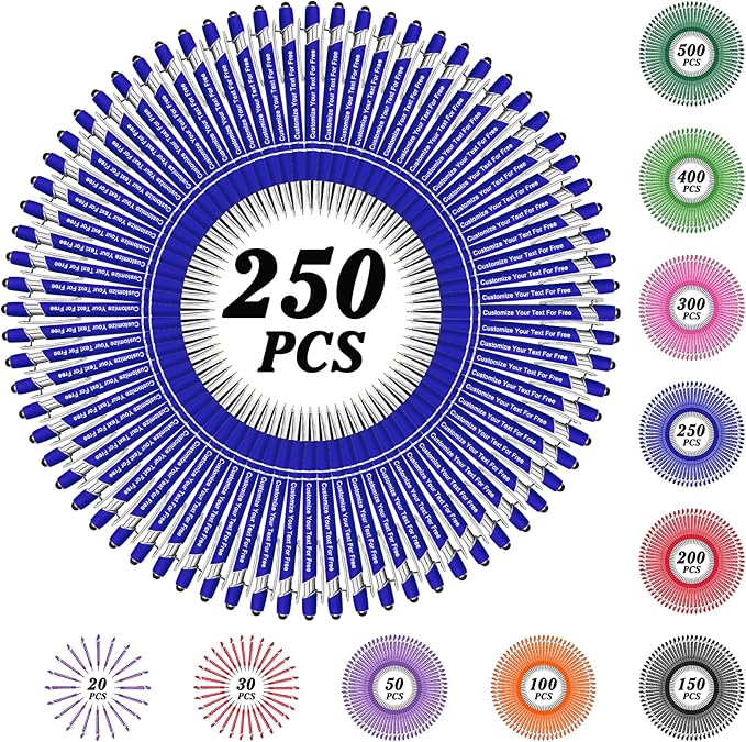 Max 500 Pcs Personalized Pens Bulk, Custom Pens with Free Engraving, Customized Stylus Tip Ballpoint Pen with Your Name Massage Text for School Office Business Graduation Anniversaries-250 Packs