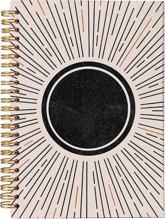 VNWEK Abstract Boho Black Sun Sunshine Sunray Sunburst Spiral Notebook Journal 5.5 x 8.3 inches,Boho Lined Hardcover Spiral Notebook,Boho Gifts for Women Teen Girls Teens