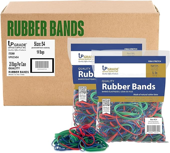 Upgrade Office Supply UPG23454PK2 Rubber Bands, Assorted Size and Color, 1 lb Bags, 2 Pack, USA