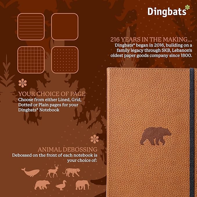 Dingbats* Wildlife Lined Writing Journal Notebook A5 - Vegan Leather Hardcover - Ideal for Work, Travel - Pocket, Elastic Closure, & Bookmark