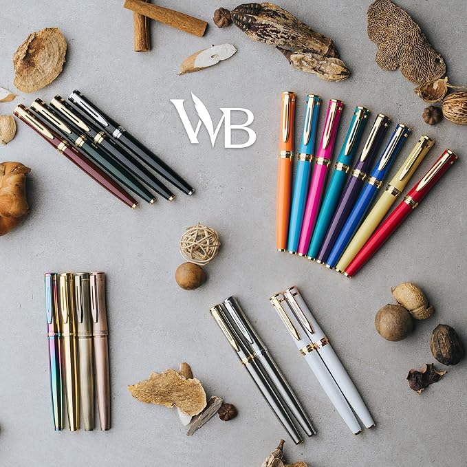 Wordsworth & Black Fountain Pen Set, 18K Gilded Bent Nib, Includes 24 Pack Ink Cartridges, Ink Refill Converter & Gift Box, Gold Finish, Calligraphy, [Black Gold], Perfect for Men & Women