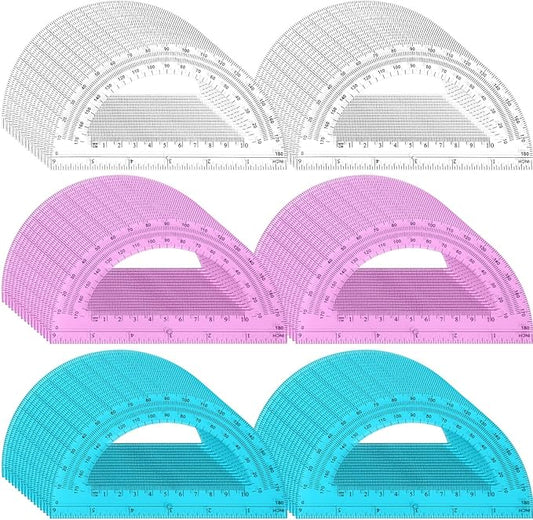 Zonon 100 Pack 6 Inch Plastic Protractor Back to School Protractors 180 Degrees Pink Blue Clear Protractors for Classroom Math Teacher Student Office Supplies, Clear, Pink, Blue