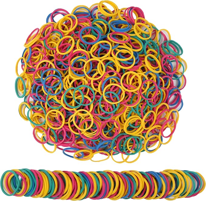 Rubber Bands Small Mini Elastic Band Yellow Blue Green Red 1300pcs Rubber Band 1.2inch Office Supplies Home Inside Diameter 0.63in (Multicolour)