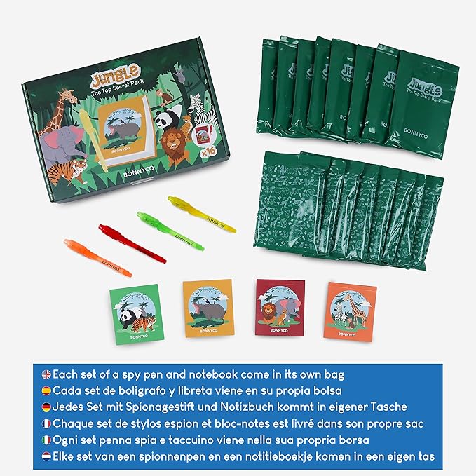 Invisible Ink Pen and Notebook Pack of 16 - BONNYCO | Safari Party Favors for Kids | Spy Pen Jungle Party Favors, Animal Prizes for Kids | Magic Pen Jungle Theme Party Supplies, Prizes for Students