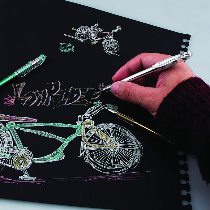 Pentel Arts Slicci Metallic 0.8 mm Needle Tip Gel Pen, Metallic Green Ink, Box of 12 (BG208-MD)