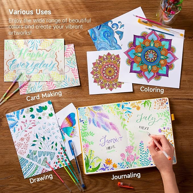 Gel Pen Refills, Shuttle Art 180 Colors (No Duplicates) Gel Pen Refills, 7 Color Types for Kids Adults Coloring Books Drawing Doodling Crafts Scrapbooking Journaling