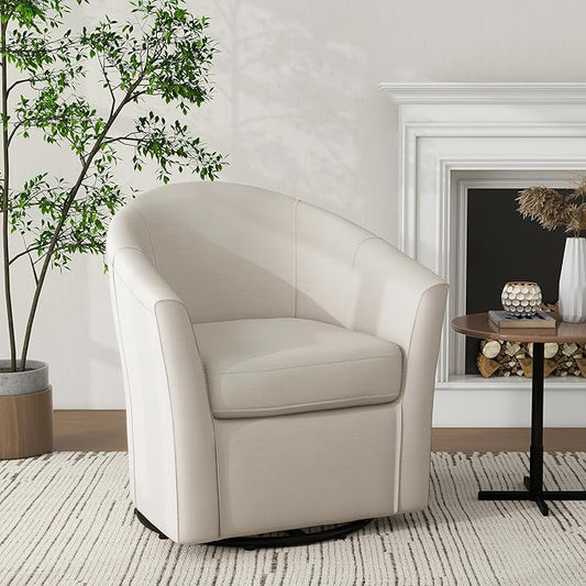 UIXE 360° Swivel Barrel Accent Chair, Modern Round Arm Chair Upholstered Club Armchair, Single Sofa Seating in Fabric for Living Room, Bedroom (Beige)