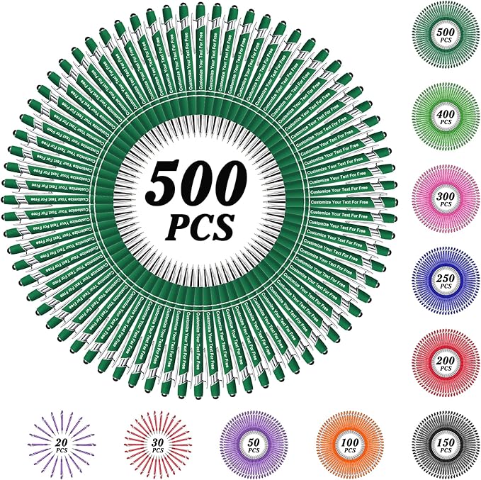 Max 500 Pcs Personalized Pens Bulk, Custom Pens with Free Engraving, Customized Stylus Tip Ballpoint Pen with Your Name Massage Text for School Office Business Graduation Anniversaries-500 Packs
