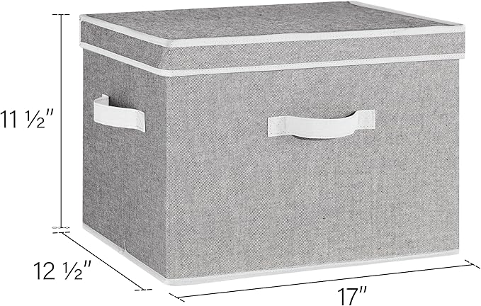StorageWorks Fabric Storage Bins with Lid, Decorative Storage Boxes for Shelves, Stackable Closet Organizer Basket with Handles, Jumbo, Gray, 2-Pack