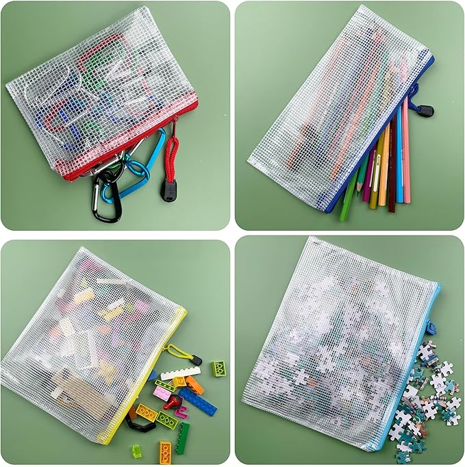 Oaimyy-16 PCS-6" x 8" Inch -Mesh Zipper Pouch, Plastic Zip File Folders Puzzle Bags for Organizing,Office Supplies,Travel,Home Storage-Multicolor