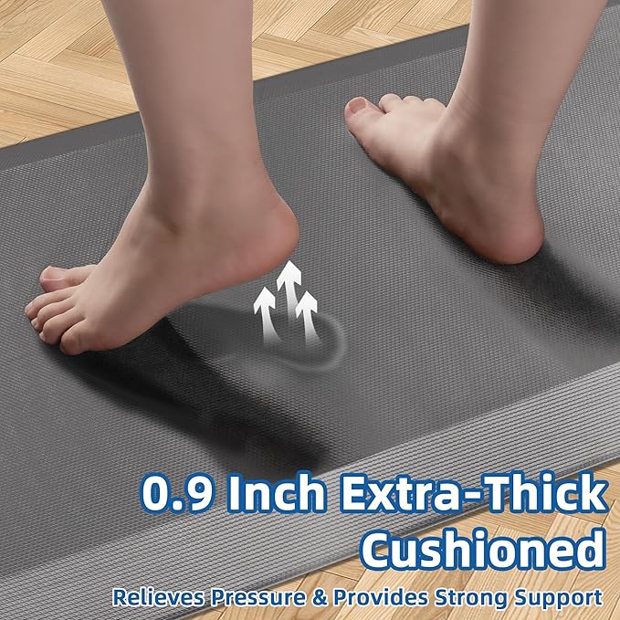 Anti Fatigue Kitchen Mats for Floor, Grey 9/10 Extra Thick Cushioned Standing Desk Mat, Comfort Memory Foam Ergonomic Kitchen Rugs and Mats Non-Slip Waterproof for Office, Kitchen, Sink, 20" x 48"