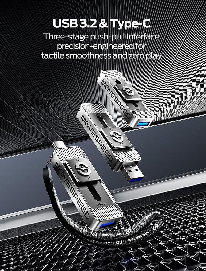 MOVE SPEED 512GB Solid State Drives with Dual Ports & Push-Pull Design — 560MB/s Read Speed, Type C + USB 3.2 Drive Portable ssd for iPhone 15/16/Android/Mac