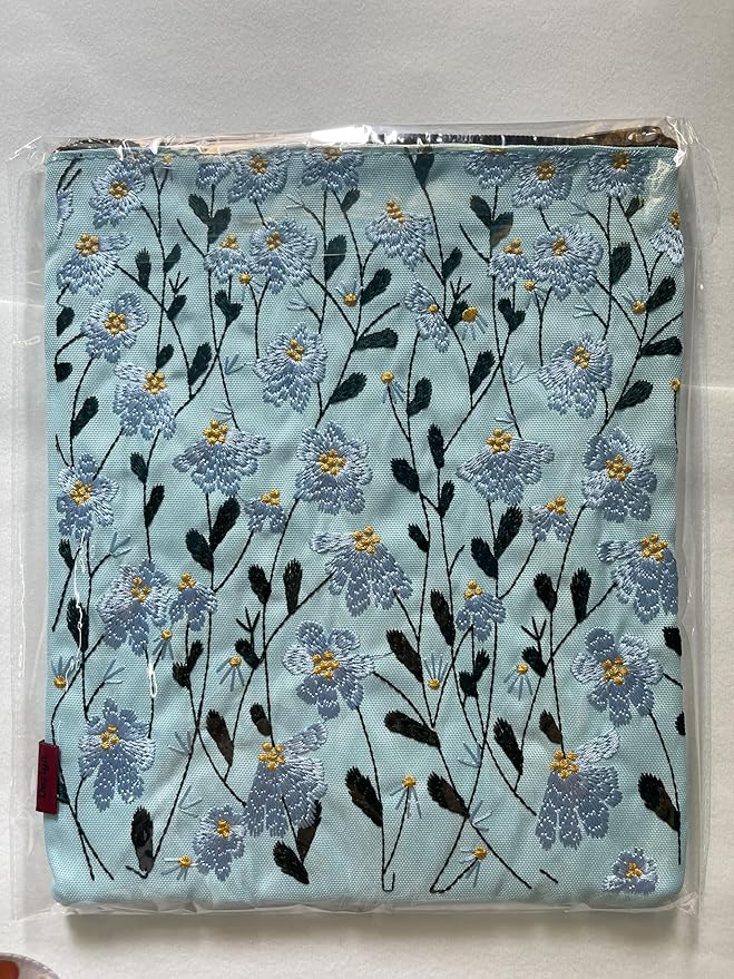 LParkin Daisy Flower Embroidery Book Sleeve with Zipper for Readers Protector Cover Gift for Book Lovers, 11x 8.5 Inch Washable Fabric, Daisy Blue