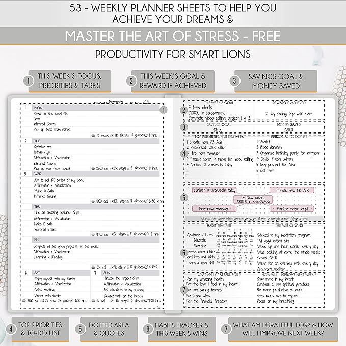 Life Planner - Undated Daily, Weekly & Monthly Planner with Budget Section | A 12 Month Journey to Increase Productivity & Happiness | Life Organizer & Gratitude Journal - Horizontal Format