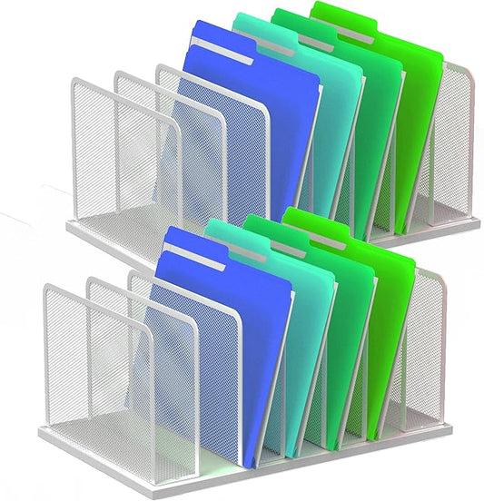 Kuntine.B Desk File Organizer Upright Mesh Desktop Organizer File Sorter Office Organization File Holder for Home, Office & Classroom (Silver, 2 Pack 7-Section)