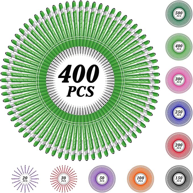 Max 500 Pcs Personalized Pens Bulk, Custom Pens with Free Engraving, Customized Stylus Tip Ballpoint Pen with Your Name Massage Text for School Office Business Graduation Anniversaries-400 Packs