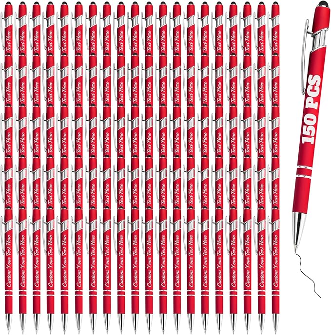 Personalized Pens Bulk 150 with Name Custom Engraving Ballpoint Pens with Stylus Tip Customized Smooth Writing Pens Personalized Gifts for Anniversary Birthday or Graduation(Red,Black Ink)