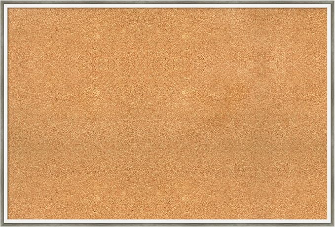 Amanti Art Natural Cork Board for Wall, 25x37 Vision Board with Silver Wood Frame, Large Corkboard Office Decor for Home Organization, Modern Contemporary Corkboard Pinboard to display items for home