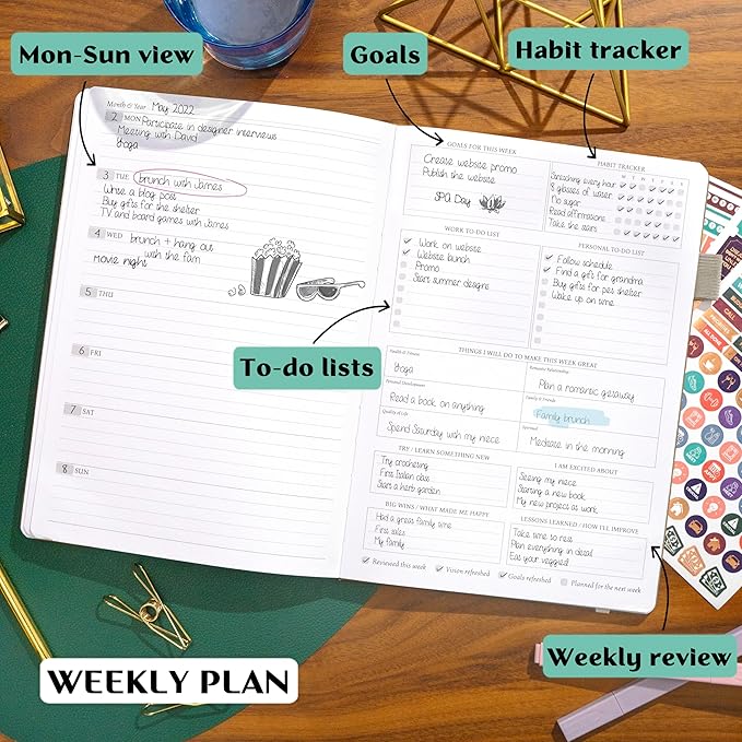Legend Planner PRO – Deluxe Weekly & Monthly Life Planner to Increase Productivity and Hit Your Goals. Time Management Organizer Notebook – Undated – 7 x 10" Hardcover + Stickers – Seashell