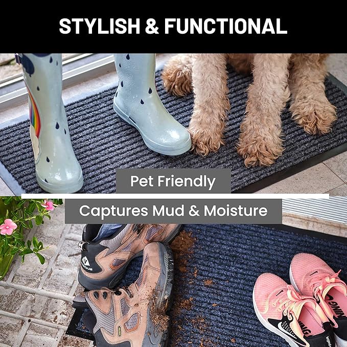 Sierra Concepts Front Door Mat X-Large Welcome Floor Mats - Entryway Indoor Outdoor Entrance Doormat, Patio, Porch, Muddy Dog Shoe, Inside Outside Low Profile 48x36in, 2-Pack Black