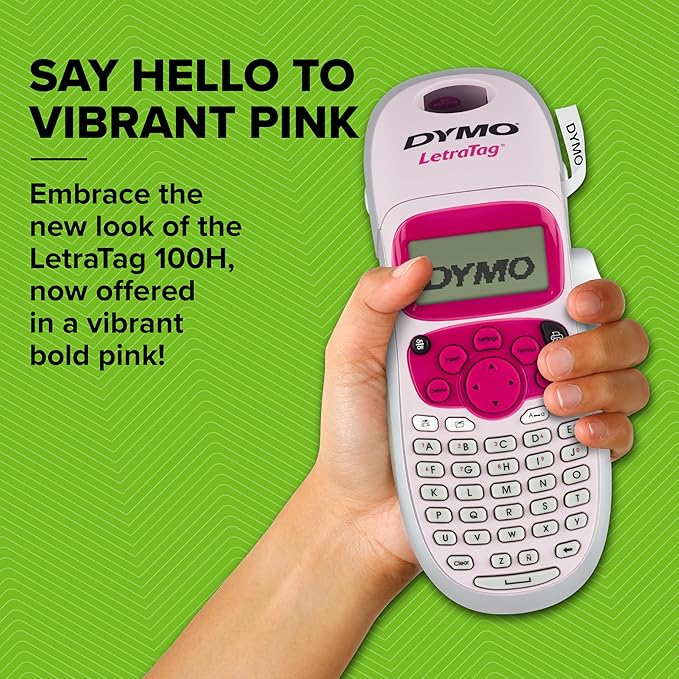 DYMO LetraTag LT-100H Handheld Label Maker ABC Keyboard Label Printer with Easy-to-Use, 13 Character LCD Screen Great for Home & Office Organisation Pink