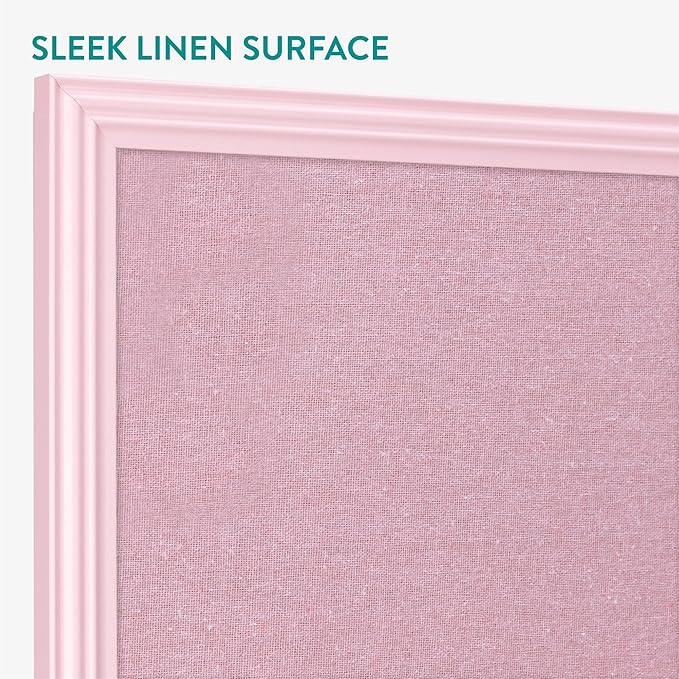 Navaris Framed Linen Bulletin Board - Approx. 58x43cm Fabric Jewelry Organizer Pinboard for Wall Memory Memo Pin Board - Pink Linen with Pink Frame