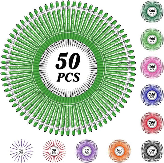 Max 500 Pcs Personalized Pens Bulk, Custom Pens with Free Engraving, Customized Stylus Tip Ballpoint Pen with Your Name Massage Text for School Office Business Graduation Anniversaries-50 Packs