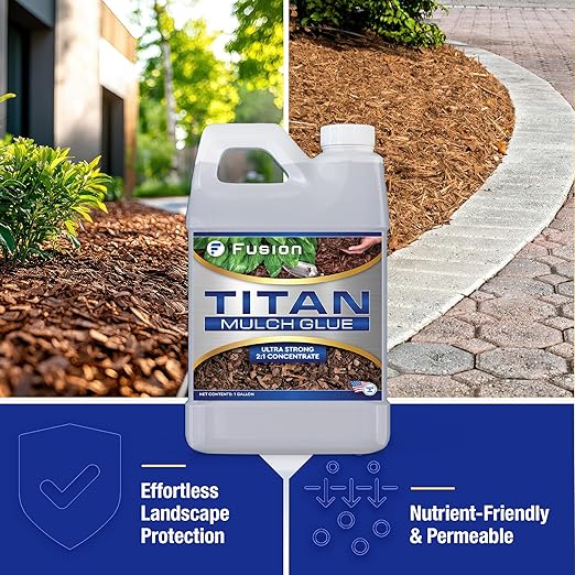 Titan Mulch Glue for Landscaping, Fast-Dry, Non-Toxic, Strong Mulch Glue for Rocks, Prevents Washout & Erosion in Flowerbeds & Gardens, Long-Lasting Stabilizer (128 Fl Oz) by Fusion Chemical