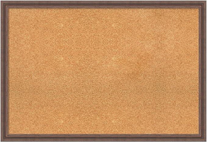 Amanti Art Natural Cork Board for Wall, 26x38 Vision Board with Brown Wood Frame, Large Corkboard Office Decor for Home Organization, Country Rustic Corkboard Pinboard to Display Items for Home