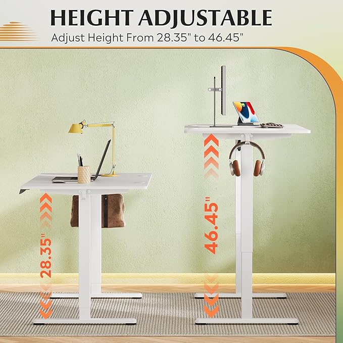 DEVAISE 55x28 Inch Whole Piece Standing Desk, Seamless Desktop Electric Standing Desk, Office Computer Desk with Adjustable Height, 3-Preset Memory Sit Stand up Desk for Home, Office (White)