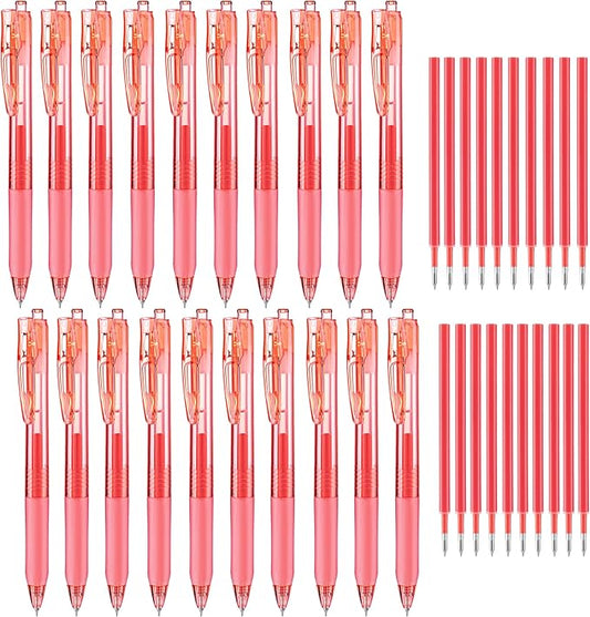 Aozora Red Gel Pens Fine Point Smooth Writing Pen 40 Pack Retractable Red Gel Ink Pen with Soft Grip 0.5mm Quick Dry Office School Supplies(20 Pens with 20 Refills)
