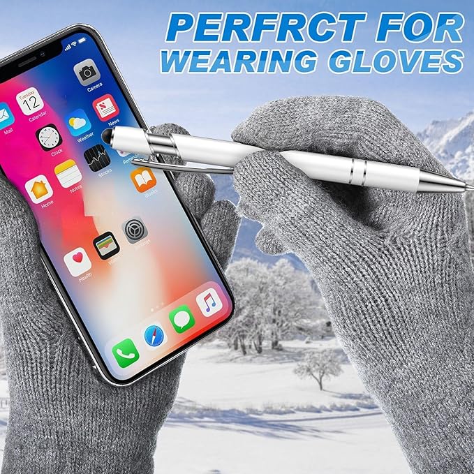 Tenare 12 Pieces 2 in 1 Stylus Metal Ballpoint Pen with Stylus Tip, 1.0 mm Black Ink Ballpoint Pen for Touch Screens(White)