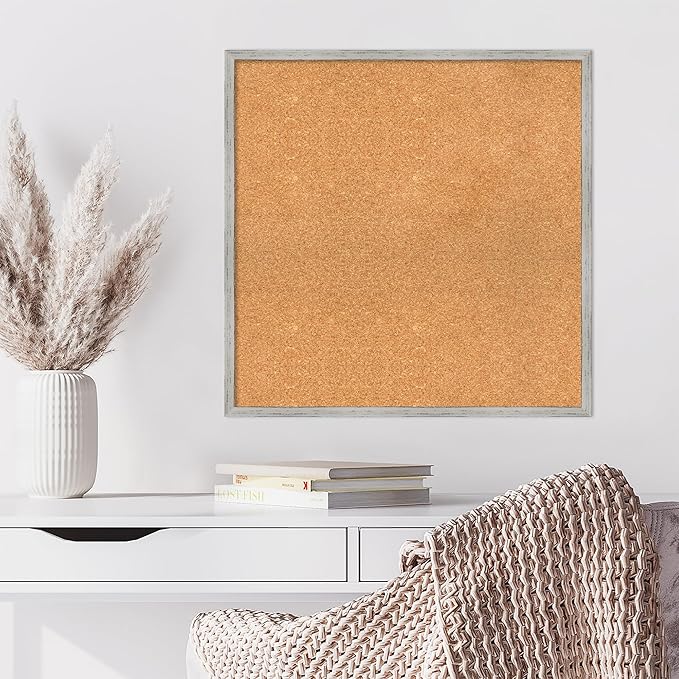 Amanti Art Natural Cork Board for Wall, 27x27 Vision Board with White Frame, Large Corkboard Office Decor for Home Organization, Cottage Corkboard Pinboard to Display Items for Home Organization in