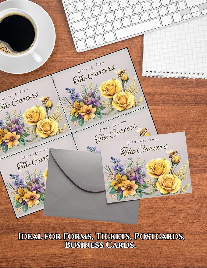 Limited Papers (TM) 8.5x11 Perforated Paper, 20/50 Pound, 75 GSM, Variety of Perforation Sizes and Colors, for Forms, Tickets, Postcards, Business Cards. (Canary, 4 up – 1 Hor. & 1 Ver.)