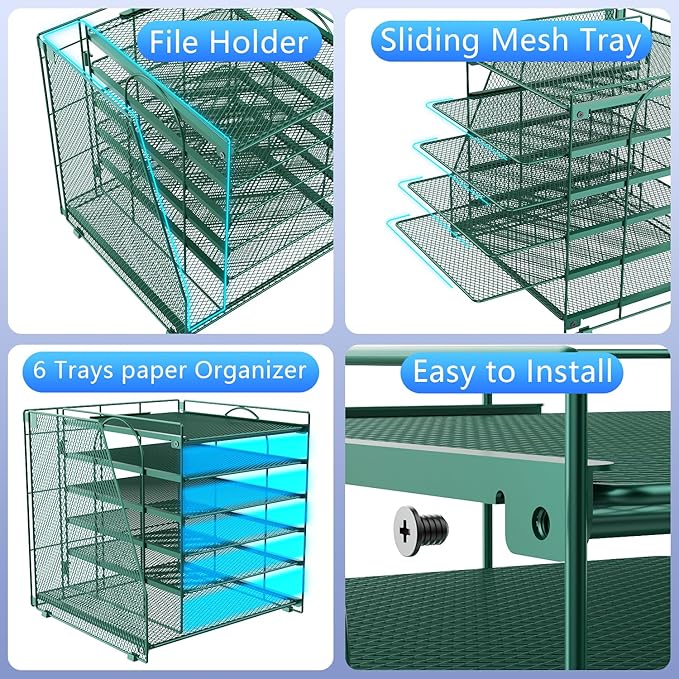 gianotter Desk Organizers and Accessories, 6-Tier Paper Organizer with Magazine rack, File Organizer for Desk, Office Accessories & Workspace (Green)