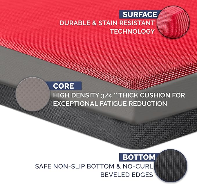 ComfiLife Anti Fatigue Floor Mat – 3/4 Inch Thick Kitchen Mats for Floor, Standing Desk Mat, Kitchen Rug – Comfort at Home, Office – Durable – Stain Resistant – Non-Slip (20" x 39", Scarlet Orange)