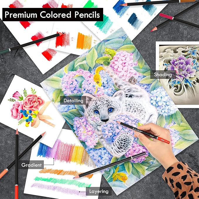 KALOUR Premium 144 Drawing Pencil Set,including 120 Colored Pencils and 24 Sketch Kit,Art Pencil Kit in Zippered Travel Case, for Drawing,Sketching and Coloring,Ideal for Beginner,Artists and Adults