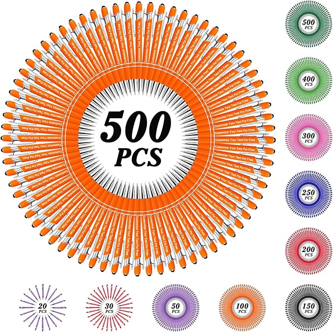 Max 500 Pcs Personalized Pens Bulk, Custom Pens with Free Engraving, Customized Stylus Tip Ballpoint Pen with Your Name Massage Text for School Office Business Graduation Anniversaries-500 Packs