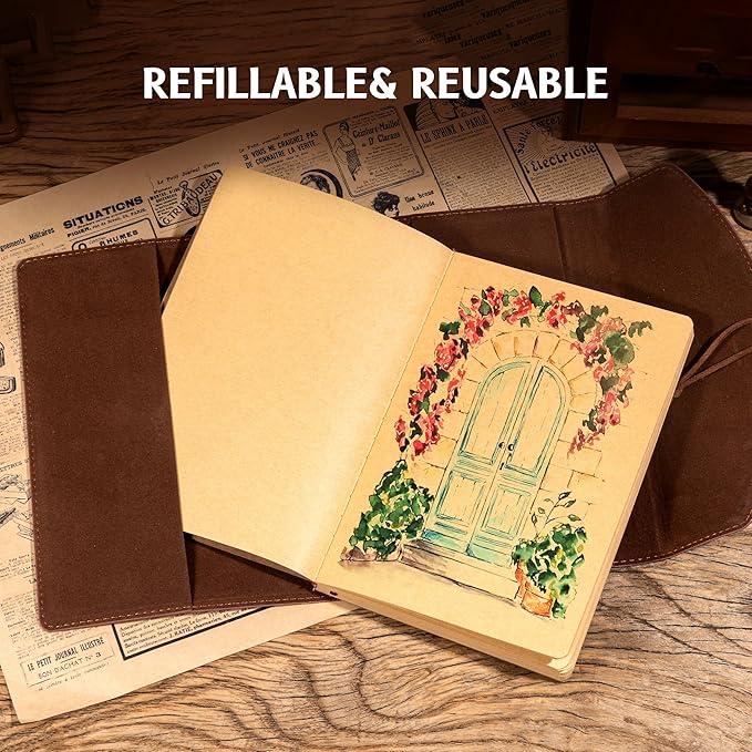 Vintage Leather Journal for Women Men, Junk Journal Notebook Soft Cover, Book of Shadows Journals for Travel Diary Scrapbook Sketchbook Journaling Writing, Brown