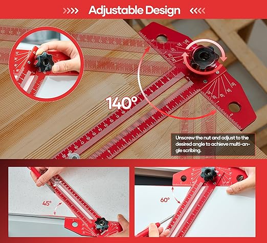 Saker Woodworking Scriber Marking Line Ruler, Adjustable Aluminum Alloy Sliding T-Square Ruler,Precision Line Drawing aid Ruler with Angle Adjustment Scale