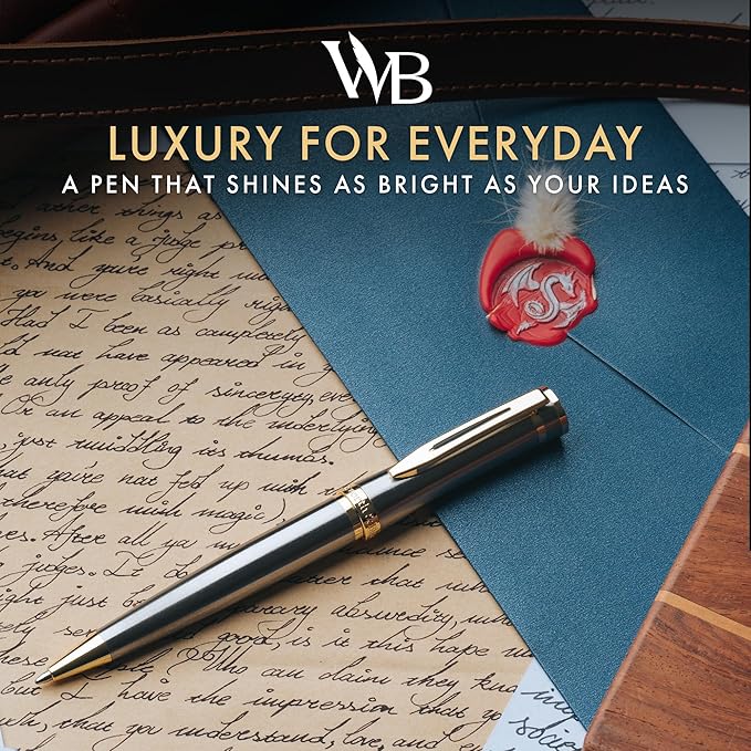 Wordsworth and Black Luxury Ballpoint Pen Set - Silver Lacquer 24K Gold Finish, Refillable Fine Point, Elegant Gift for Men & Women, Includes Ink Refill, Nice Pens for Work