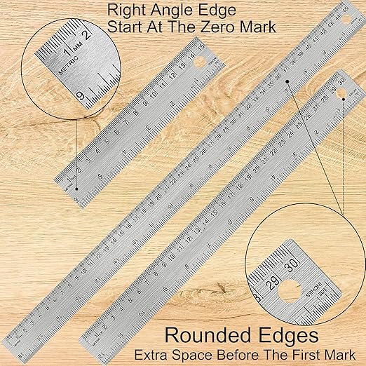 Metal Ruler with Cork Backing, 12 Inch & 18 Inch Stainless Steel Rulers, Non-Slip Straight Edge Measuring Tools with Inch and Centimeter Markings for School, Office, Woodworking