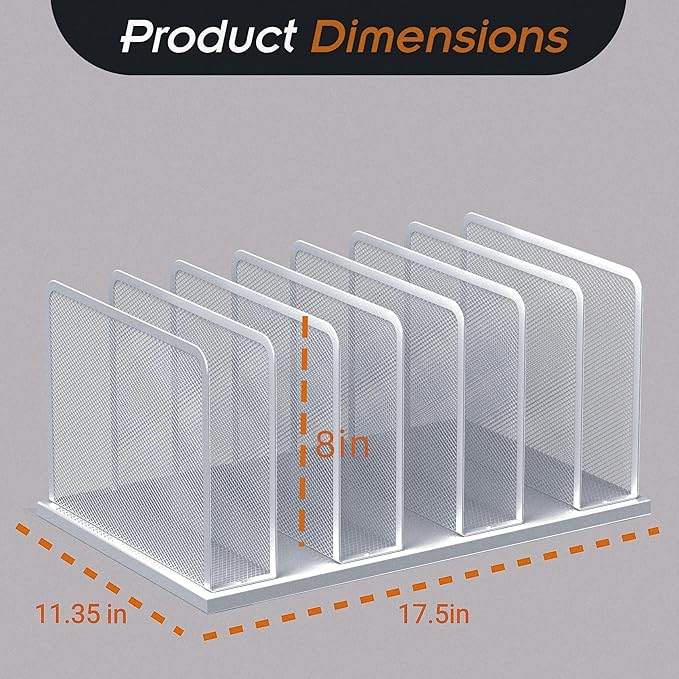 Kuntine.B Desk File Organizer Upright Mesh Desktop Organizer File Sorter Office Organization File Holder for Home, Office & Classroom (Silver, 1 Pack 7-Section)