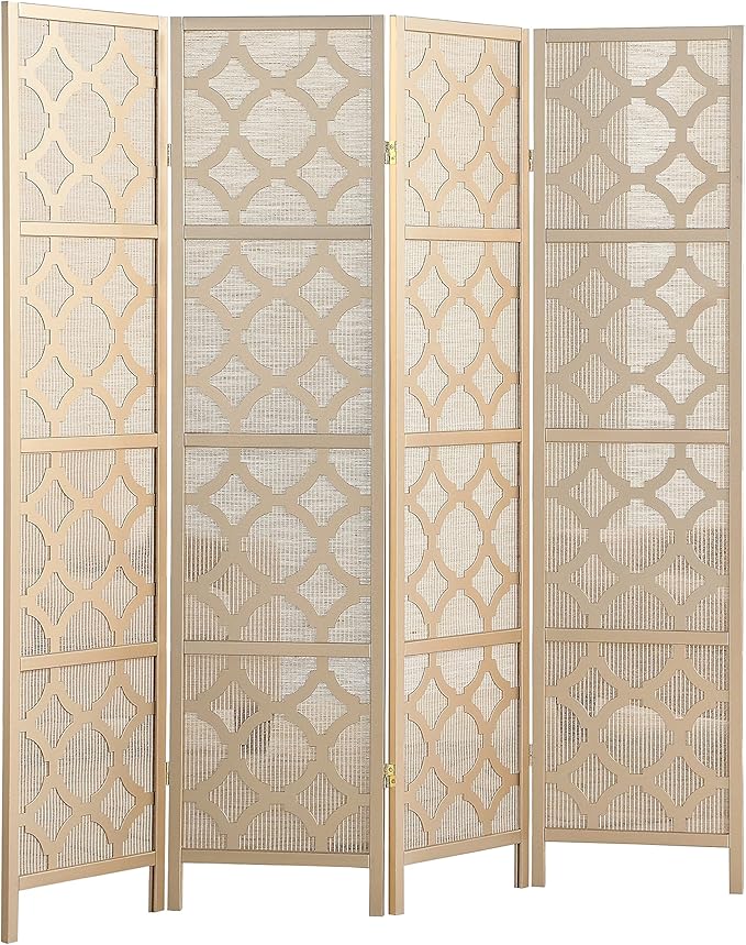 NicBex Room Divider 4 Panel Room Dividers with Quarterfoil Diamond Design Partition Room Dividers and Folding Privacy Screens Wall Divider for Home, Room Separation,69.28"W x 17.32"D x 70.31"H, Gold