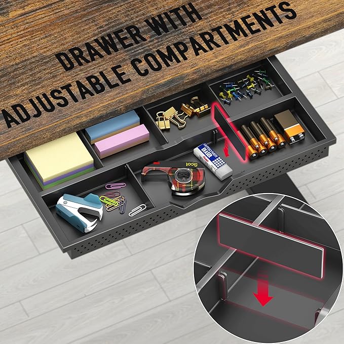 SHW 40-Inch Electric Height Adjustable Standing Desk with Drawer, Memory Preset and Cable Management Tray, Rustic Brown