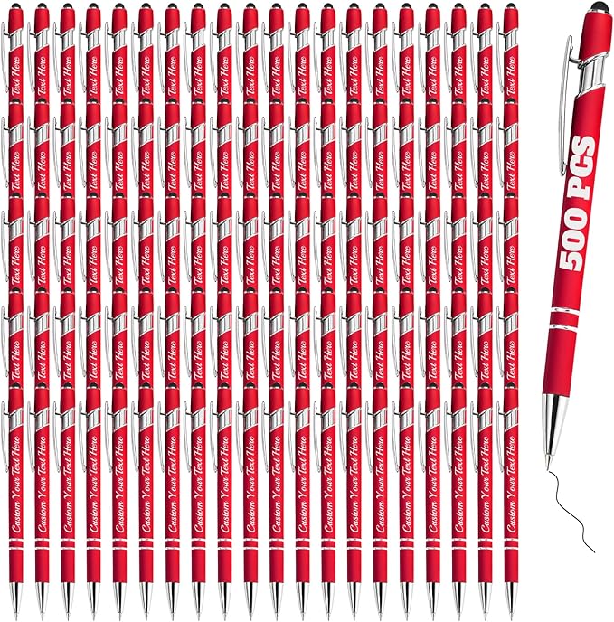 Personalized Pens Bulk 500 with Name Custom Engraving Ballpoint Pens with Stylus Tip Customized Smooth Writing Pens Personalized Gifts for Anniversary Birthday or Graduation(Red,Black Ink)