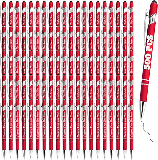 Personalized Pens Bulk 500 with Name Custom Engraving Ballpoint Pens with Stylus Tip Customized Smooth Writing Pens Personalized Gifts for Anniversary Birthday or Graduation(Red,Black Ink)